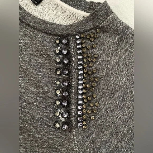 J. Crew 💎 Beloved Bejeweled Sweatshirt, Black Label, Raglan Sleeve, SZ L - Picture 4 of 14